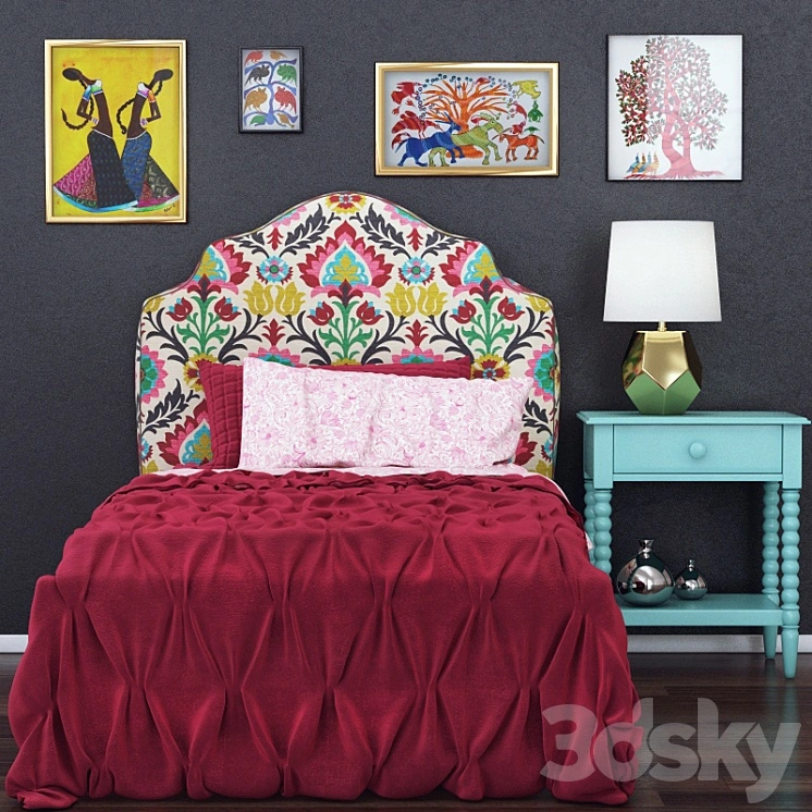 Landofnod Twin Arched Upholstered Headboard (Pattern - Desert Flower) 
