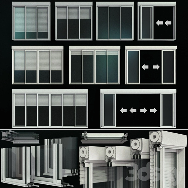 Sliding stained glass doors with roller shutters 
