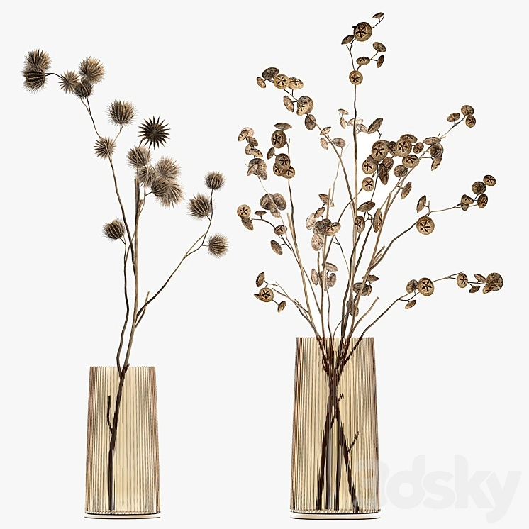 A set of two bouquets of dried flowers, twigs, thorns, vase, eucalyptus. 245. 