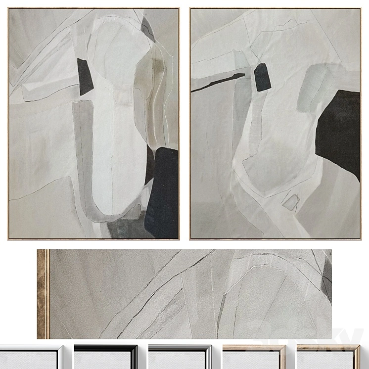 Large Mid-Century Abstract Neutral Wall Art C-864 