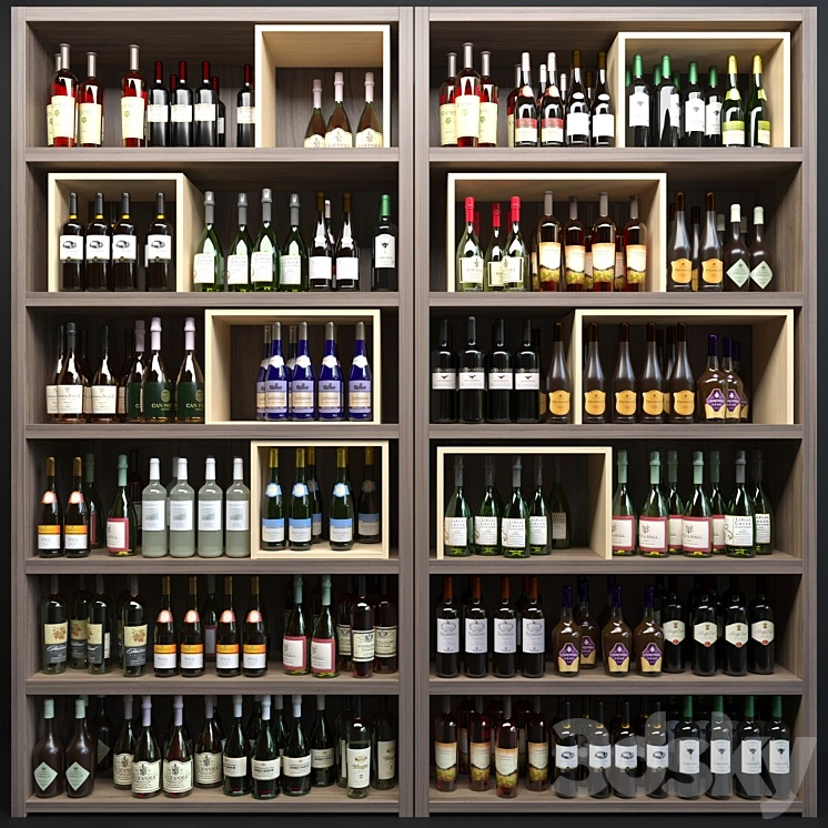 Large wine cabinet with sparkling wine. Wine collection 
