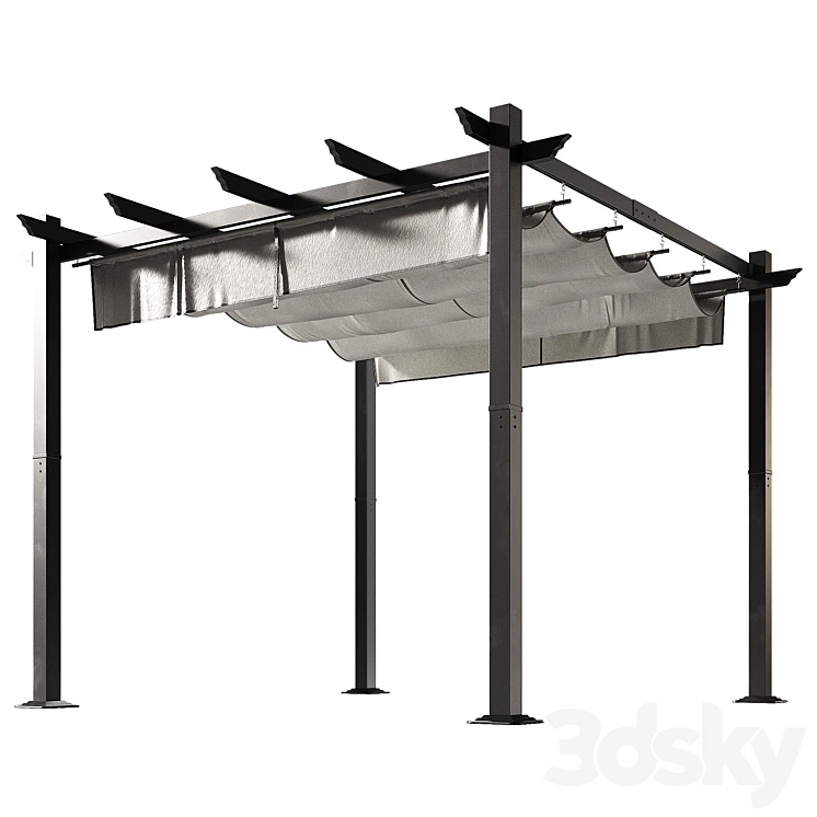 Metal pergola. Gazebo with a sliding fabric canopy. 