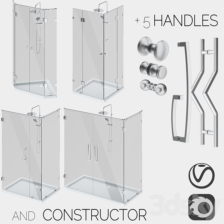 ANGLED GLASS SHOWER CABINS DESIGNER AND HANDLE SET 