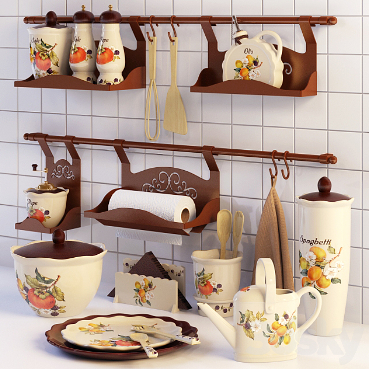 A SET OF DISHES AND RAIL FOR KITCHEN 