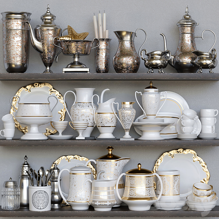 CLASSIC CROCKERY SET WITH PORCELAIN AND GOLD LEAF 