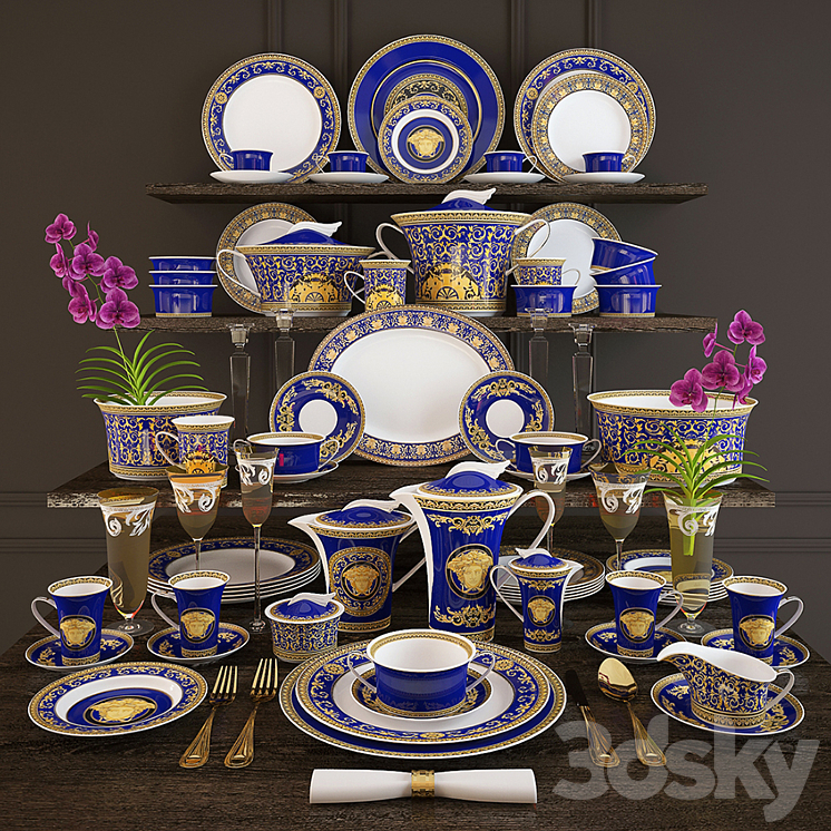 DINNER ROSENTHAL VERSACE MEDUSA BLUE 