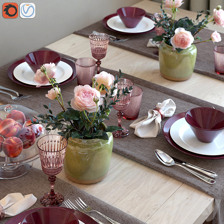 SERVING TABLE WITH TEA ROSES 