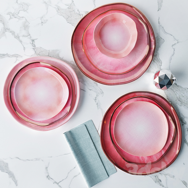 SET OF PLATES IN A PINK GLAZE IRREGULAR SHAPE 