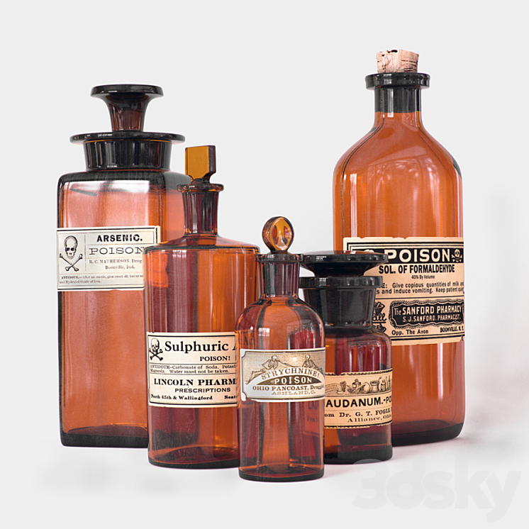 VINTAGE POISON BOTTLES 