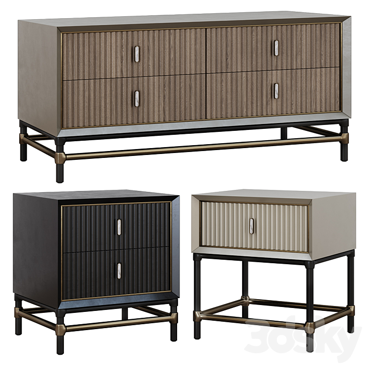 CHEST OF DRAWERS AND BEDSIDE TABLES IN ART DECO STYLE 05 
