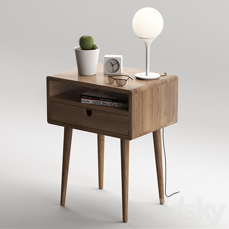 MID CENTURY NIGHTSTAND WITH DRAWER IN WALNUT 