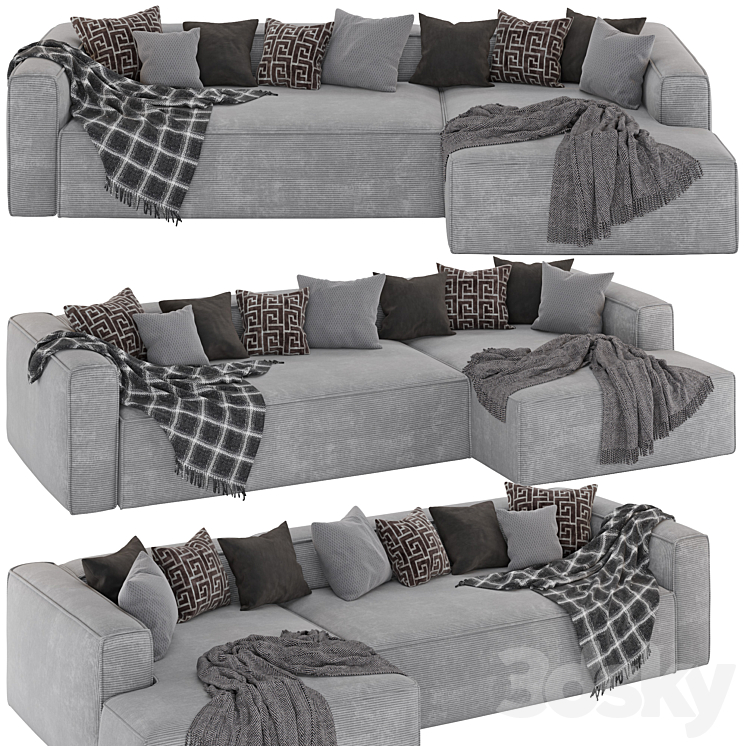 3 SEATER BLOK SOFA WITH RIGHT CHAISE LONGUE 