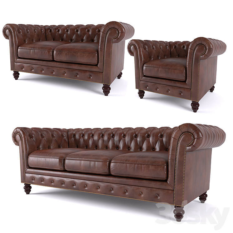 BROOKLYN CHESTERFIELD LEATHER SOFA AND LOVESEAT AND ARMCHAIR 