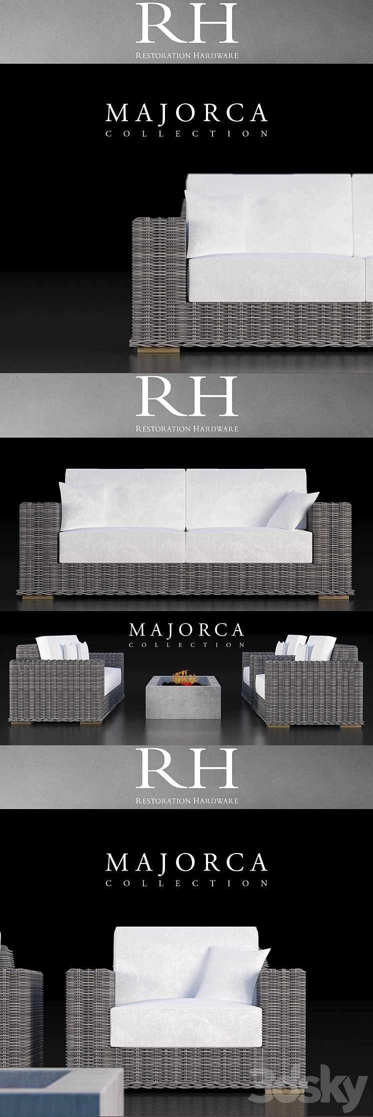 RESTORATION HARDWARE MAJORCA COLLECTION GREY SOFA 