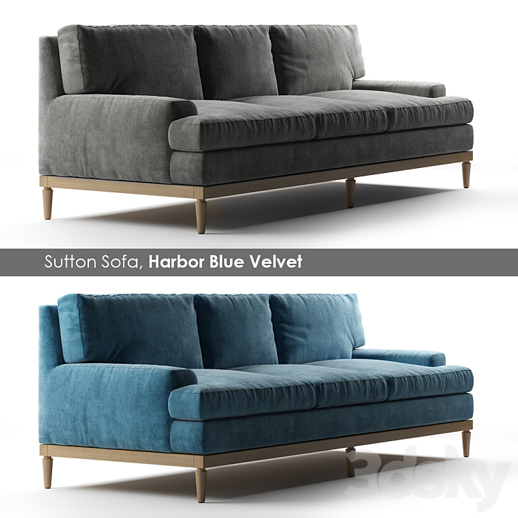 SUTTON SOFA HARBOR BLUE VELVET 