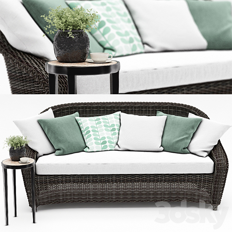 TORREY ALL WEATHER WICKER ROLL ARM SOFA FROM POTTERY BARN 