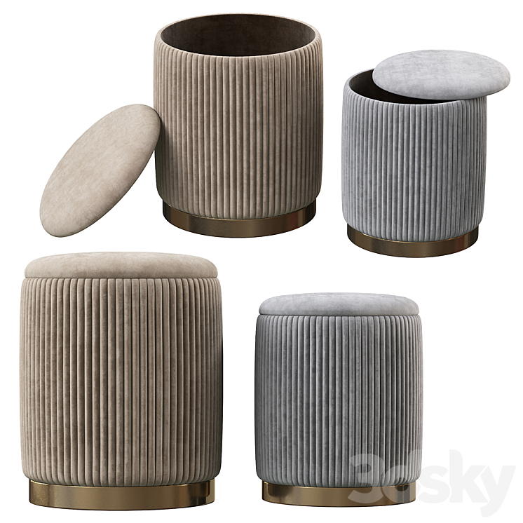 CHANNELED GRAY STORAGE OTTOMANS SET OF 2 