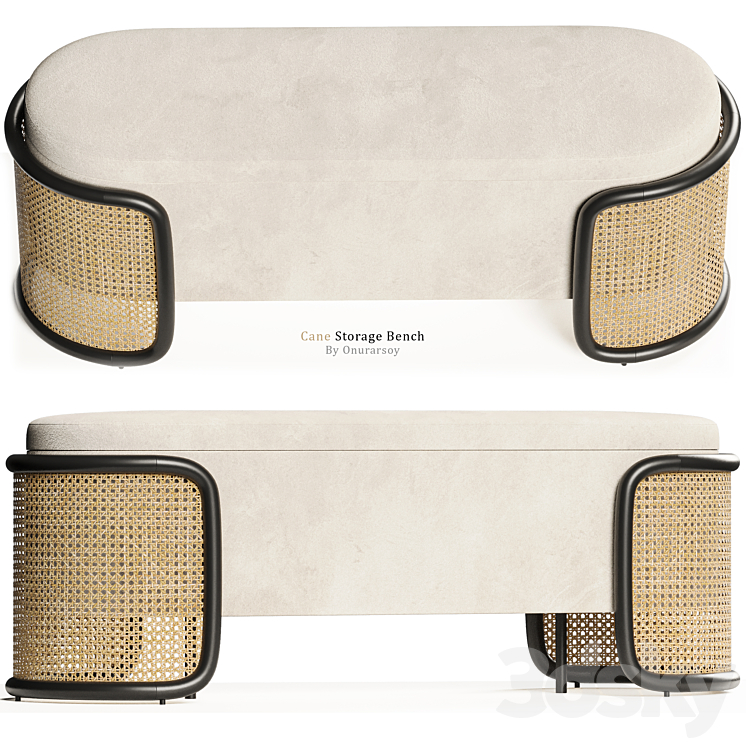 CRATE BARREL ANAISE CANE STORAGE BENCH 