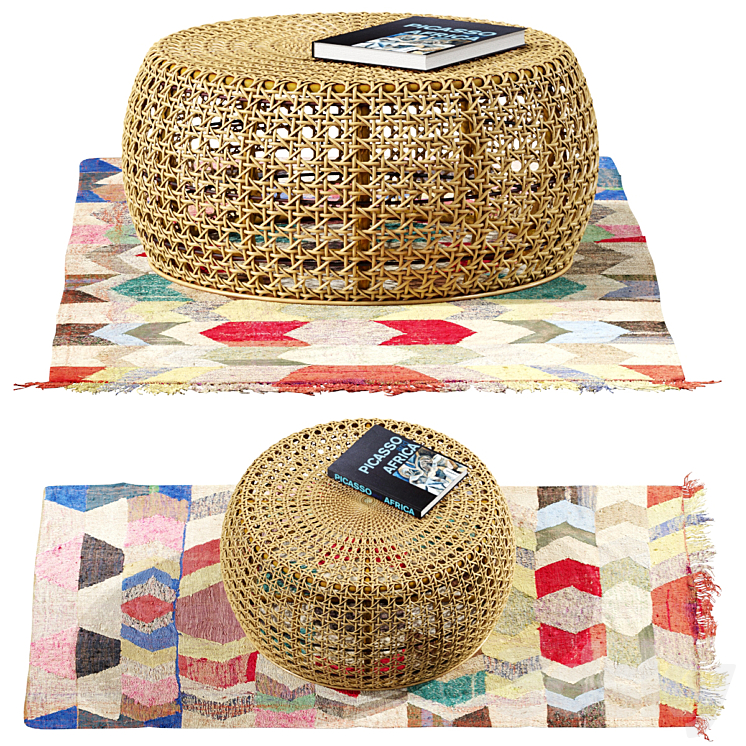 AFRICAN OTTOMAN AND CARPET 