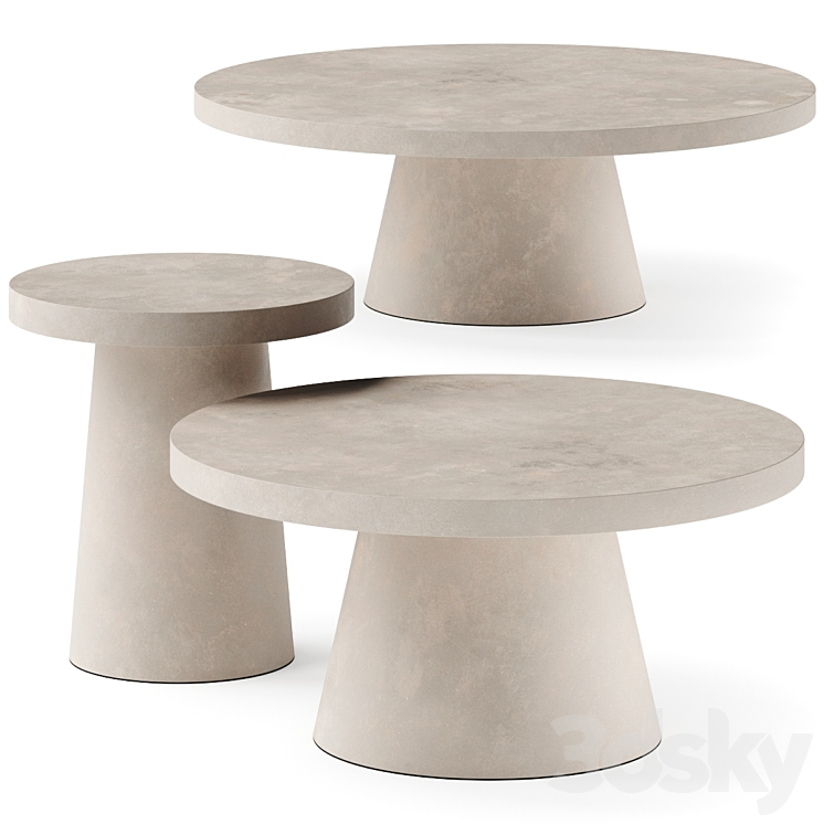 WEST ELM TWO TONE CONCRETE ROUND SIDE COFFEE TABLES 