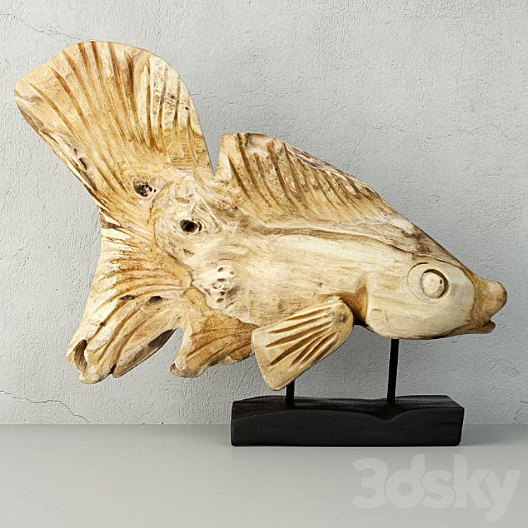 HAND CARVED DRIFTWOOD FISH ON STAND 