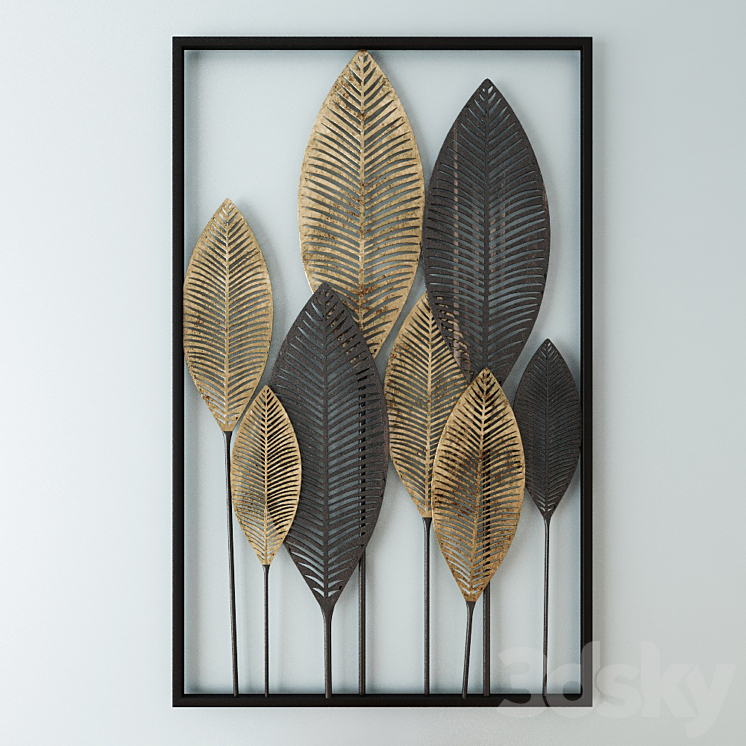 BLACK AND GOLD METAL FEATHER WALL ART 53X84 