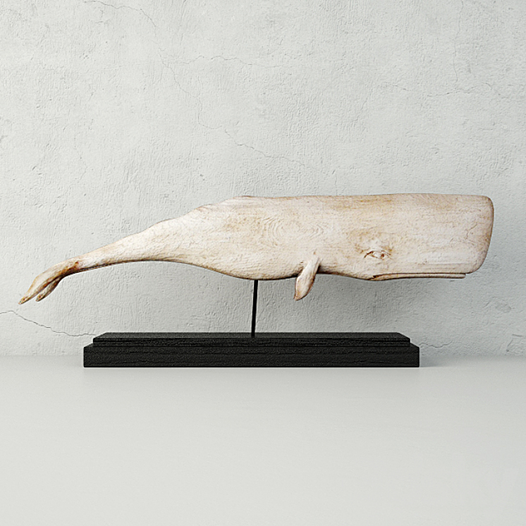 CARVED WOOD WHITE SPERM WHALE FOLK ART 
