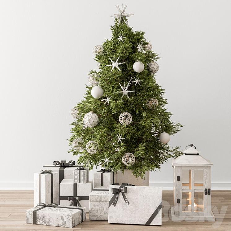 CHRISTMAS_DECORATION_23_CHRISTMAS_WHITE_AND_GREEN_TREE_WITH_GIFT 