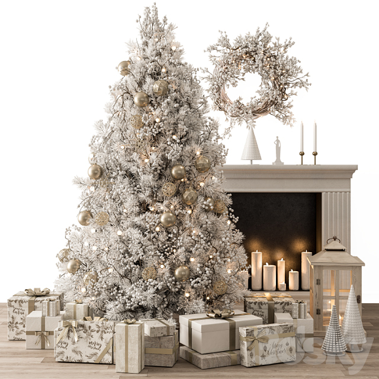 CHRISTMAS_DECORATION_26_CHRISTMAS_GOLD_AND_WHITE_TREE_WITH_GIFT 