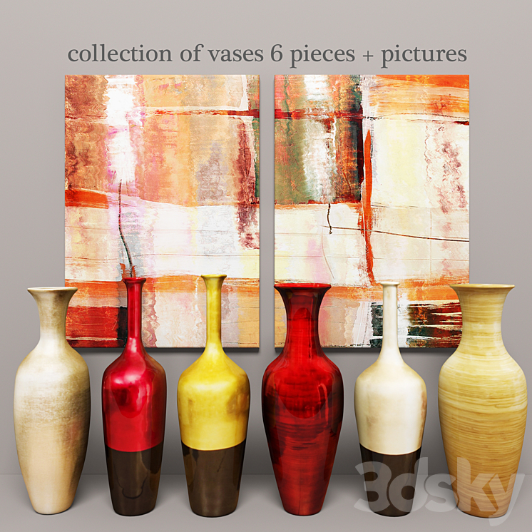 COLLECTION OF VASES 6 PIECES + PICTURES 