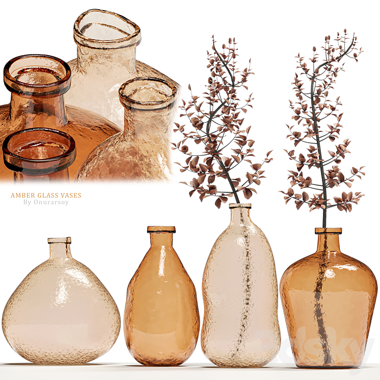 CRATE BARREL AMBER GLASS VASES 