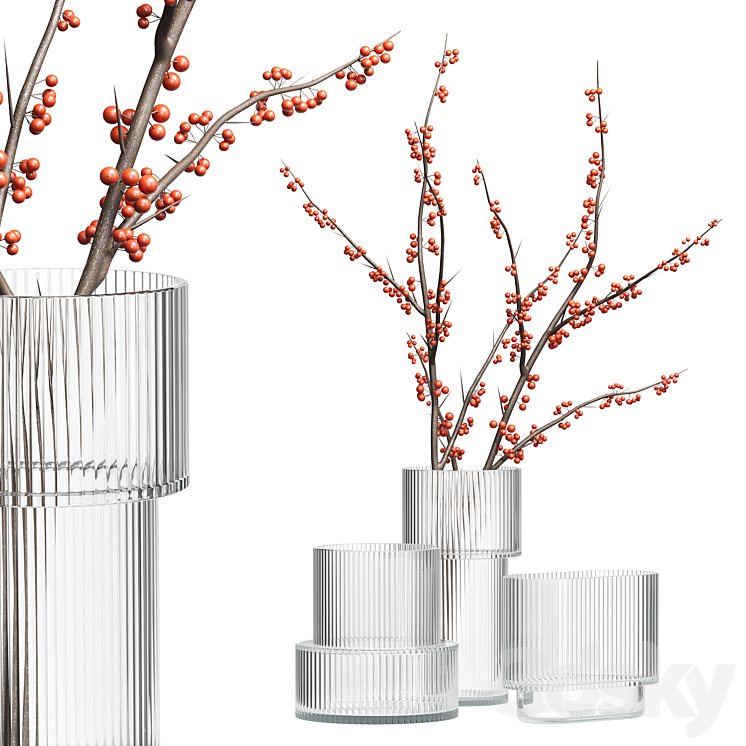 H M GLASS VASES WITH RED BERRY BRANCH 