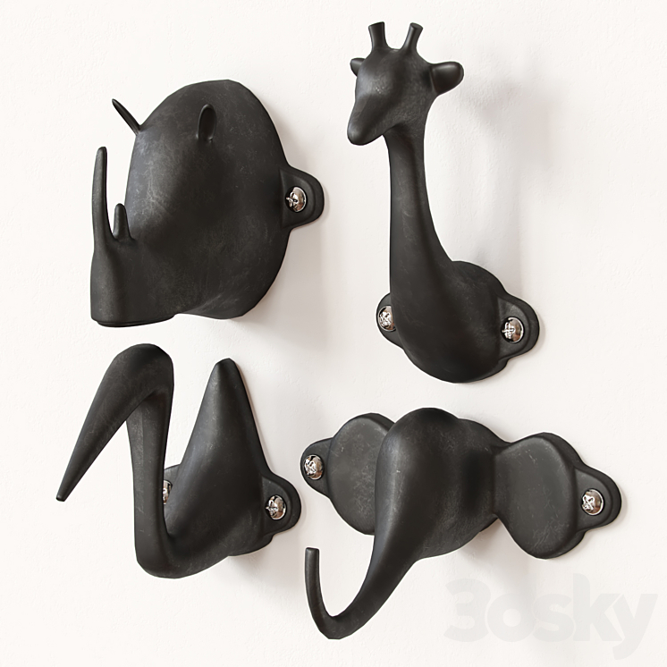 HOOKS SAFARI ELEPHANT GIRAFFE RHINO HERON 