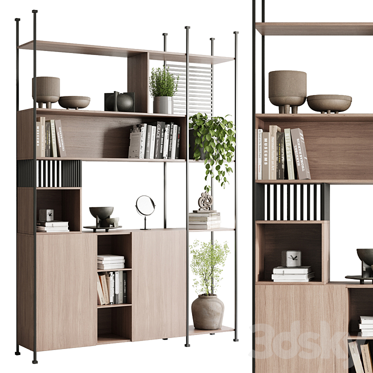 METAL SHELVES DECORATIVE WITH PLANTS AND BOOK WOODEN RACK 01 