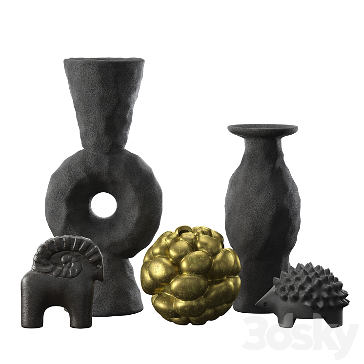 VOLCANIC VASES AND DECORATIVE OBJECTS SET 