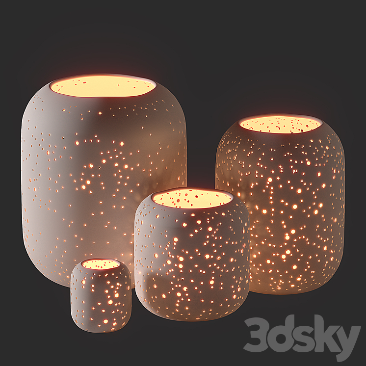 WESTELM PIERCED CONSTELLATION CERAMIC CANDLEHOLDERS 