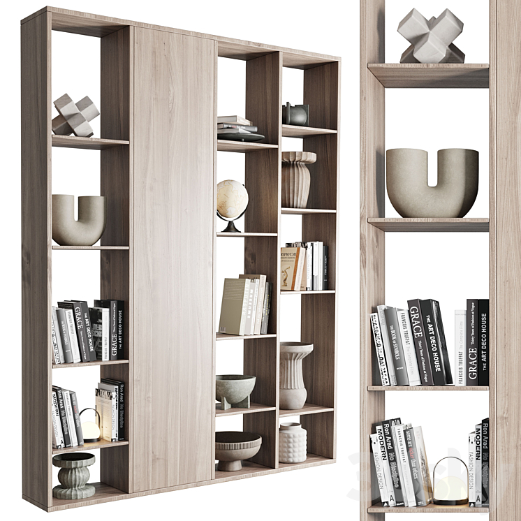 WOODEN SHELVES DECORATIVE WITH VASE AND BOOK 