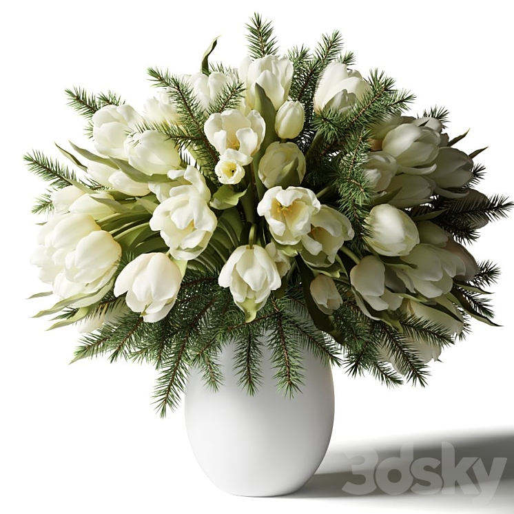 BOUQUET OF WHITE TULIPS IN A WHITE VASE 