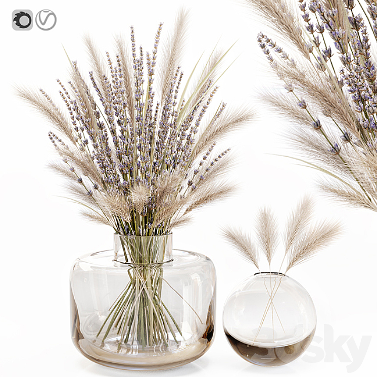 DRY FLOWERS IN GLASS VASE WITH LAVENDER 