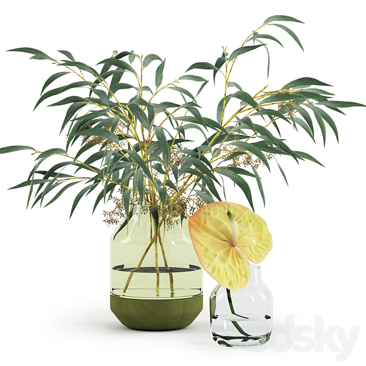 EUCALYPTUS ANTHURIUM IN MUUTOS VASES 