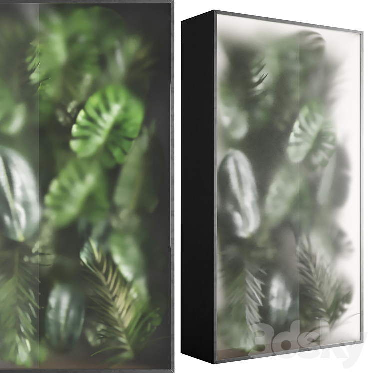 LIGHT BOX WITH TROPICAL LEAF GARDEN IN FRAME GLASS SMOKED 01 