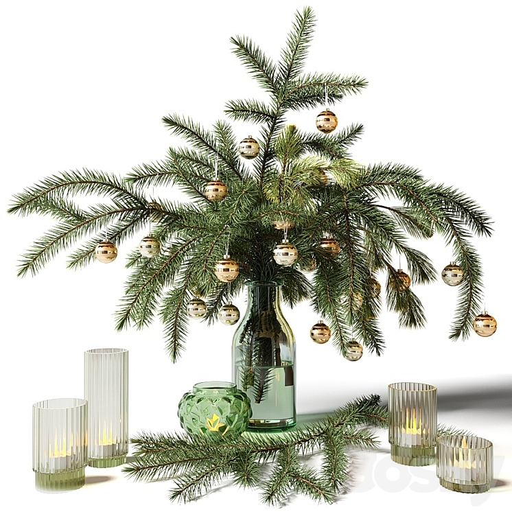 NEW YEARS BOUQUET OF FIR BRANCHES IN A GLASS VASE 