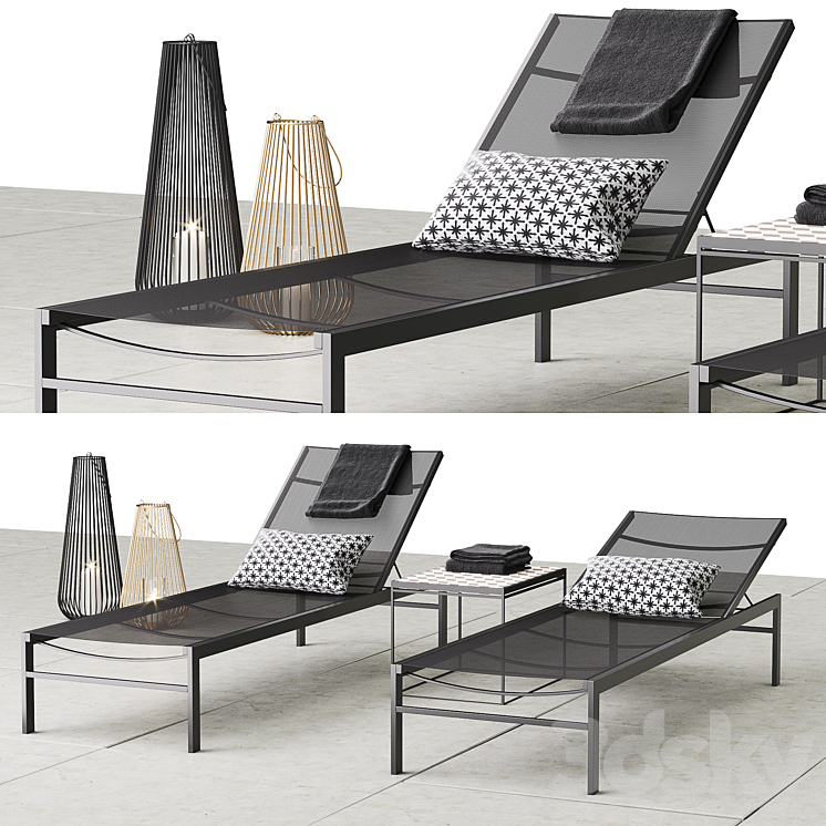 CB2 IDLE BLACK SUN LOUNGER SET 