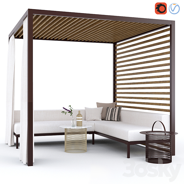GARDEN ARBOR WITH SOFA KETTAL PAVILION GAZEBO 