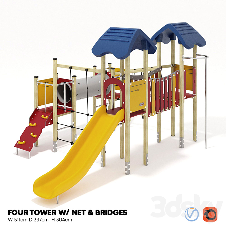 KOMPAN FOUR TOWERS WITH NETWORK AND BRIDGES 