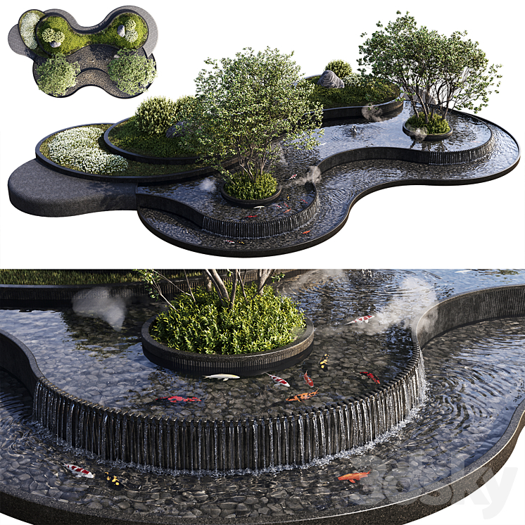 LANDSCAPING FIGURE WITH PLANTS WATERFALLS AND FISH 1 