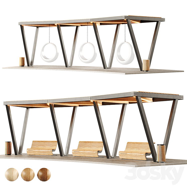 PERGOLA WITH SWINGS BENCHES 2 
