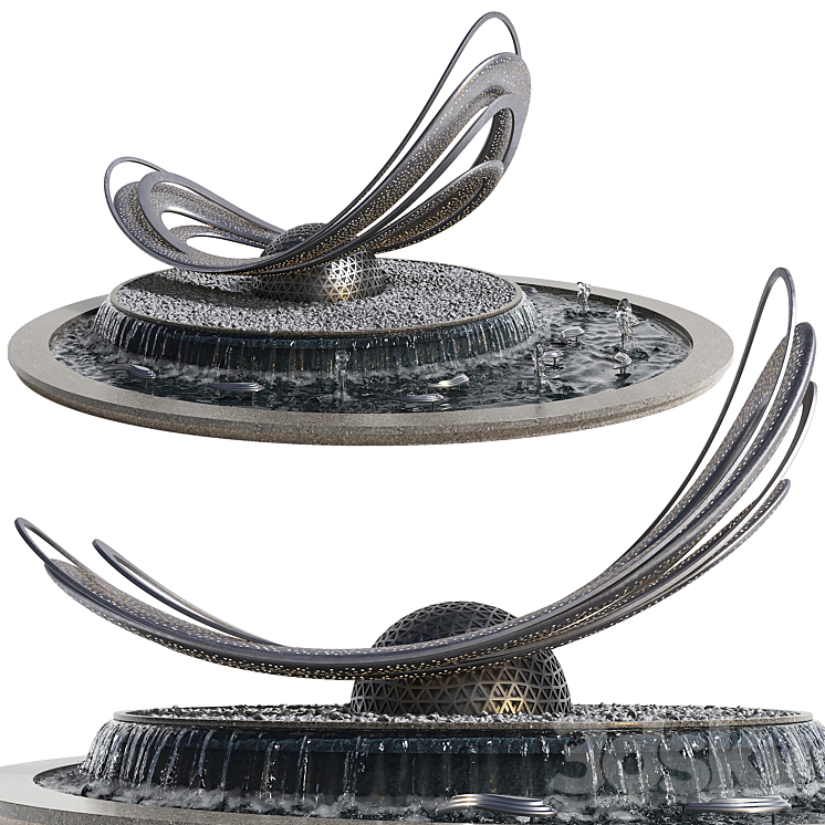 POND WITH METAL SCULPTURE 