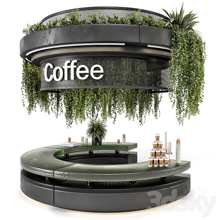 COFFEE RECEPTION DESK WITH PLANTS RESTAURANT SET 1393 