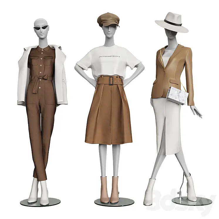 SET OF CLASSIC WOMENS CLOTHING ON MANNEQUINS 